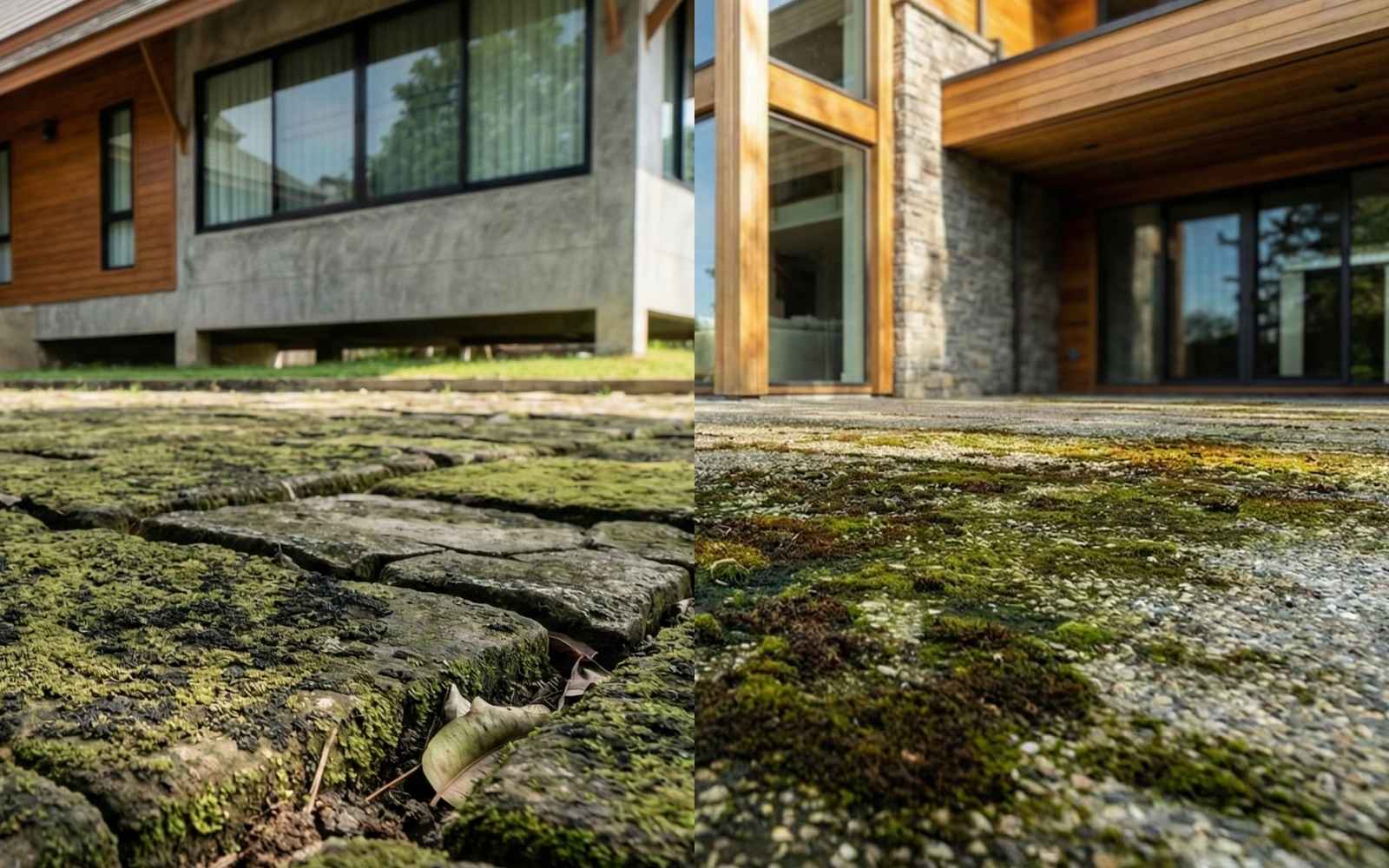 พื้นทรายล้างที่มีคราบตะไคร่ฝังลึก