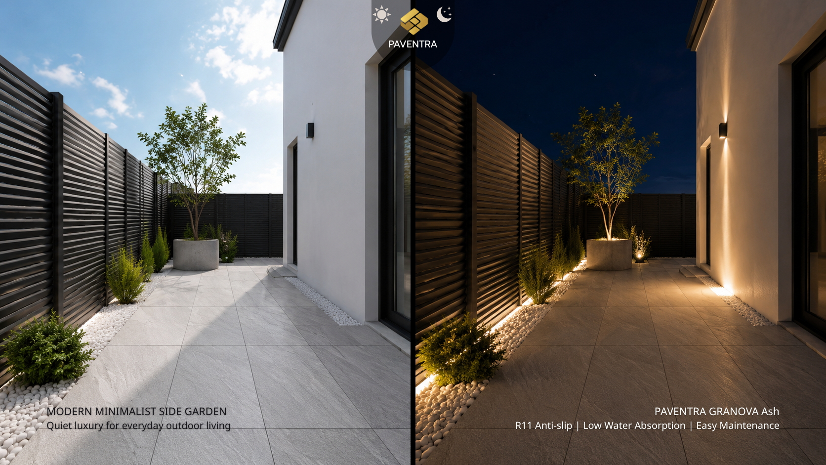 สวนข้างบ้านสไตล์ Modern Minimalist พร้อมพื้น outdoor สีอ่อน